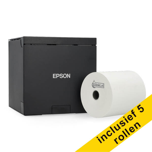 Epson TM-M30III ticketprinter zwart met wifi, ethernet en bluetooth bundel met 123inkt kassarol 80x80x12 thermo wit (5 stuks) 831988 - 1