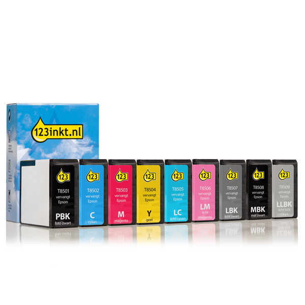 Epson aanbieding: T850-serie 4x zwart + 5 kleuren (123inkt huismerk) C13T850100C C13T850200C C13T850300C C13T850400C C13T850500C 127058 - 1