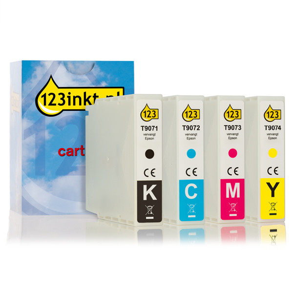 Epson aanbieding: T907-serie zwart + 3 kleuren (123inkt huismerk) C13T907140C C13T907240C C13T907340C C13T907440C 127059 - 1