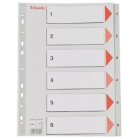 Esselte 100104 plastic tabbladen A4 grijs met 6 tabs (11-gaats) 100104 203810