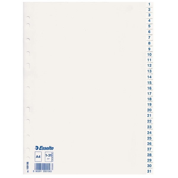 Esselte 100156 plastic tabbladen A4 wit met 31 tabs (11-gaats) 100156 203832 - 1