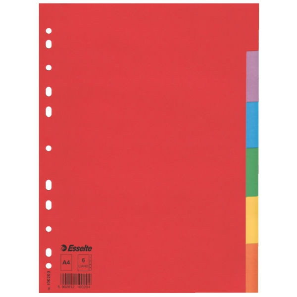 Esselte 100200 gekleurde kartonnen tabbladen A4 met 6 tabs (11-gaats) 100200 203514 - 1