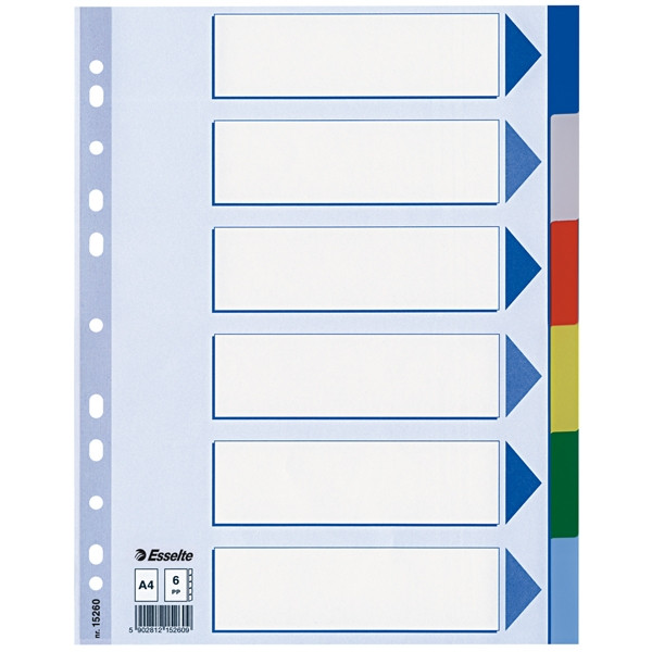 Esselte 15260 plastic tabbladen A4 gekleurd met 6 tabs (11-gaats) 15260 203800 - 1
