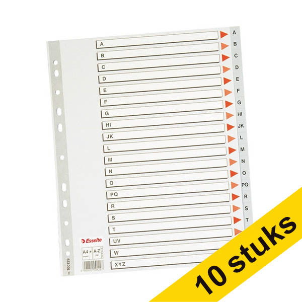 Aanbieding: 10x Esselte 100112 plastic tabbladen A4 grijs met 20 tabs A-Z (11-gaats) 203823 - 1