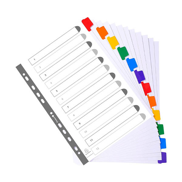 Exacompta witte kartonnen tabbladen A4+ met 12 gekleurde tabs (11-gaats) 404670 - 1