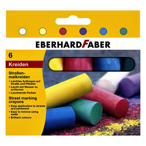 Faber-Castell Eberhard Faber rond stoepkrijt gekleurd (6 stuks) EF-526506 220181 - 1