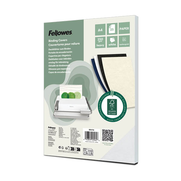 Fellowes Leatherlook bindomslag 250 grams wit A4 (25 stuks) 213206 - 1