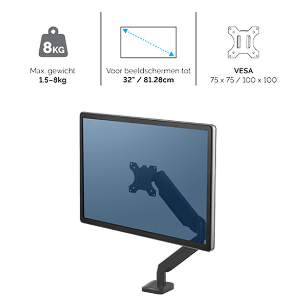 Fellowes Platinum Series monitorarm voor 1 monitor wit (met klem of schroef) 8056201 215003 - 3