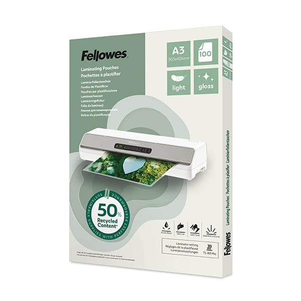 Fellowes gerecycleerde lamineerhoes A3 glanzend 2x80 micron (100 stuks) 207201 - 1