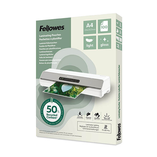 Fellowes gerecycleerde lamineerhoes A4 glanzend 2x80 micron (100 stuks) 207203 - 1
