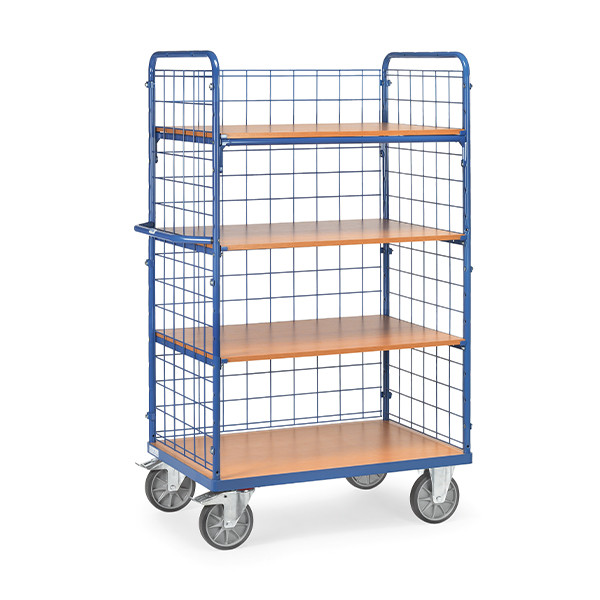 Fetra hoge etagewagen met 4 etages en lange wand van draadgaas met laadvlak van 1200 x 800 mm 8413-1 439023 - 1