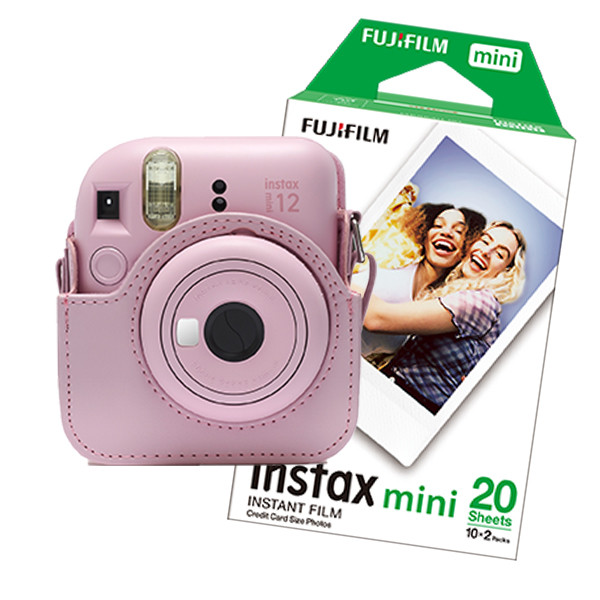 FujiFilm Instax mini 12 Pink bundel met Pink case en 20 vel papier  150887 - 1