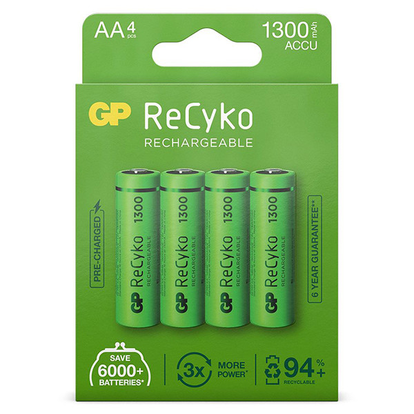 GP 1300 ReCyko Oplaadbare AA / HR06 Ni-Mh Batterij (4 stuks) AA HR06 HR6 AGP00108 - 1