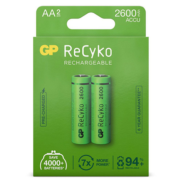 GP 2600 ReCyko oplaadbare AA / HR06 Ni-Mh batterij (2 stuks) AA HR06 HR6 AGP00103 - 1