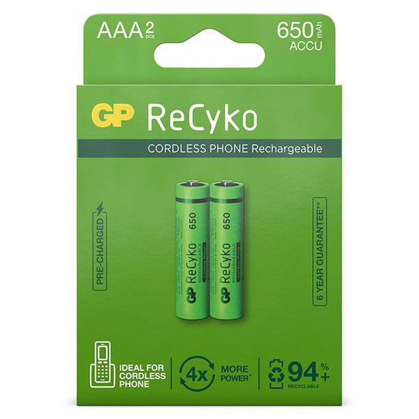 GP 650 ReCyko Oplaadbare AAA / HR03 Ni-Mh Batterij (2 stuks) AAA HR03 HR3 AGP00118 - 1