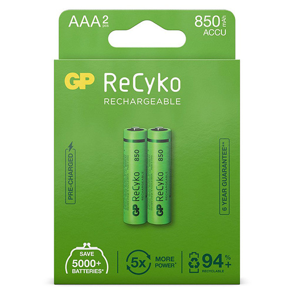 GP 850 ReCyko oplaadbare AAA / HR03 Ni-Mh Batterij (2 stuks) AA AAA HR03 HR06 AGP00119 - 1