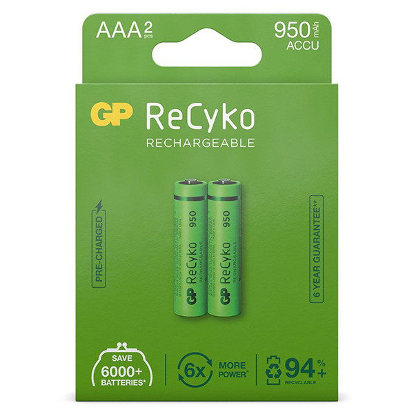 GP 950 ReCyko Oplaadbare AAA / HR03 Ni-Mh Batterij (2 stuks) AAA HR03 HR3 AGP00098 - 1