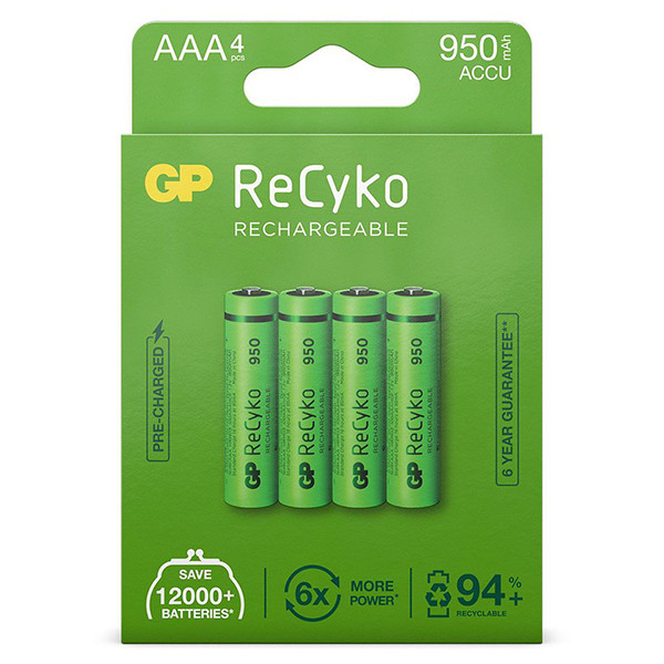 GP 950 ReCyko Oplaadbare AAA / HR03 Ni-Mh batterij (4 stuks) AAA HR03 HR3 AGP00115 - 1