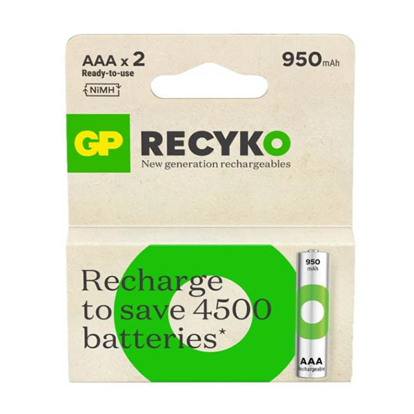 GP 950 ReCyko oplaadbare AAA / HR03 Ni-Mh batterij (2 stuks) AGP00098 - 1