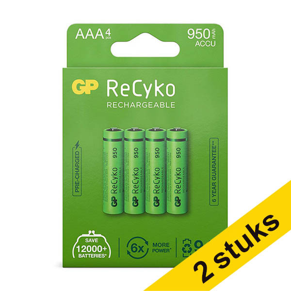 Aanbieding: 2x GP 950 ReCyko Oplaadbare AAA / HR03 Ni-Mh Batterij (4 stuks) AGP00375 - 1