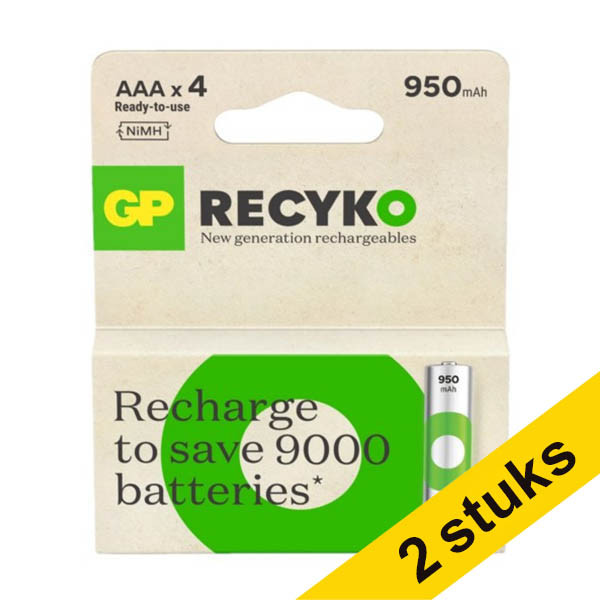 Aanbieding: 2x GP 950 ReCyko Oplaadbare AAA / HR03 Ni-Mh Batterij (4 stuks) AGP00375 - 1