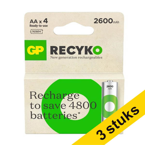 Aanbieding: 3x GP 2600 ReCyko Oplaadbare AA / HR06 Ni-Mh Batterij (4 stuks) AGP00370 - 1