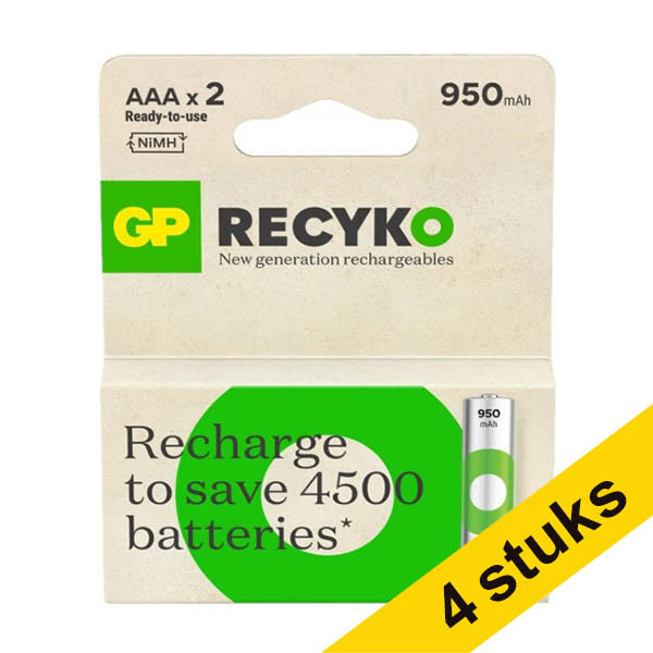 Aanbieding: 4x GP 950 ReCyko oplaadbare AAA / HR03 Ni-Mh batterij (2 stuks) AGP00374 - 1