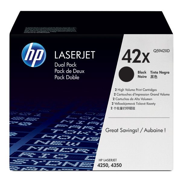 HP 42XD (Q5942XD) toner zwart hoge capaciteit dubbelpak (origineel) Q5942XD 054086 - 1