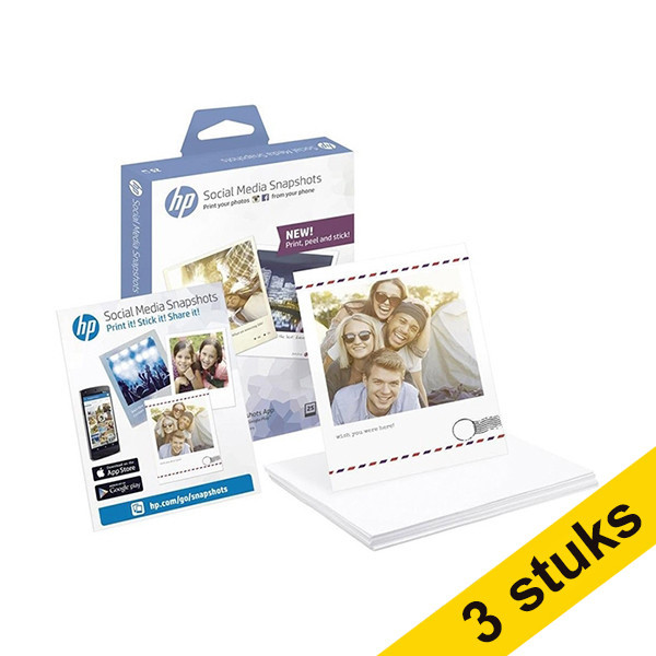HP Aanbieding: 3x HP W2G60A social media zelfklevend snapshot paper 265 g/m² 10 x 13 cm (25 vellen) W2G60A 151141 - 1