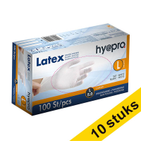 Aanbieding: 10x HY@PRO Latex handschoenen L poedervrij wit (5 gram, 24 cm, 100 stuks) SHY00209