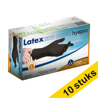 Aanbieding: 10x HY@PRO Latex handschoenen L poedervrij zwart (5,8 gram, 24 cm, 100 stuks) SHY00217