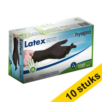 Aanbieding: 10x HY@PRO Latex handschoenen M poedervrij zwart (5,8 gram, 24 cm, 100 stuks) SHY00215