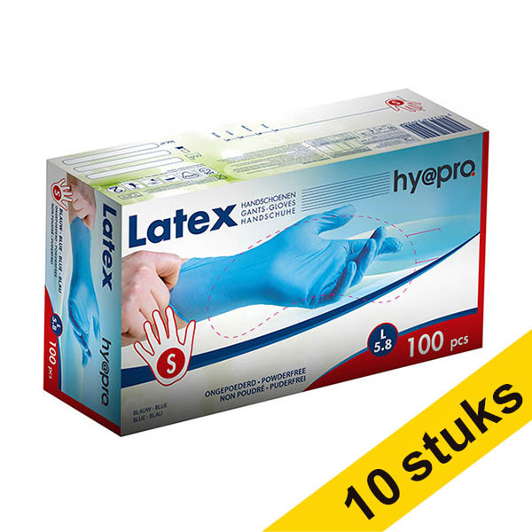 HY@PRO Aanbieding: 10x HY@PRO Latex handschoenen S poedervrij blauw (5,8 gram, 24 cm, 100 stuks)  SHY00221 - 1