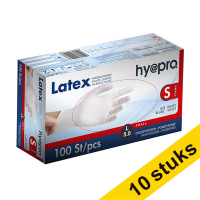 Aanbieding: 10x HY@PRO Latex handschoenen S poedervrij wit (5 gram, 24 cm, 100 stuks) SHY00205