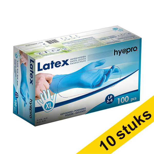 HY@PRO Aanbieding: 10x HY@PRO Latex handschoenen XL gepoederd blauw (5,4 gram, 24 cm, 100 stuks)  SHY00203 - 1