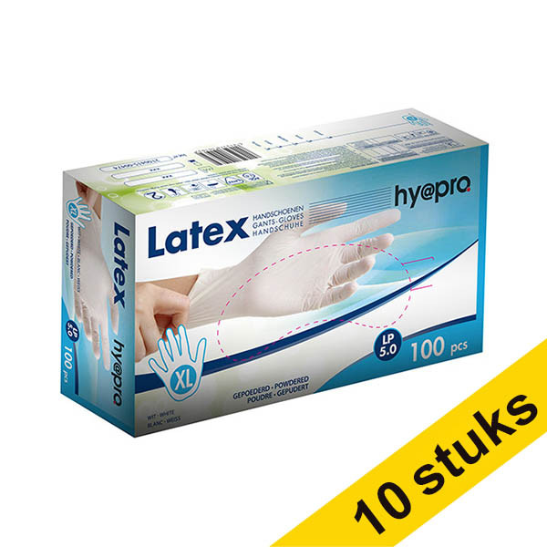 HY@PRO Aanbieding: 10x HY@PRO Latex handschoenen XL gepoederd wit (5 gram, 24 cm, 100 stuks)  SHY00195 - 1