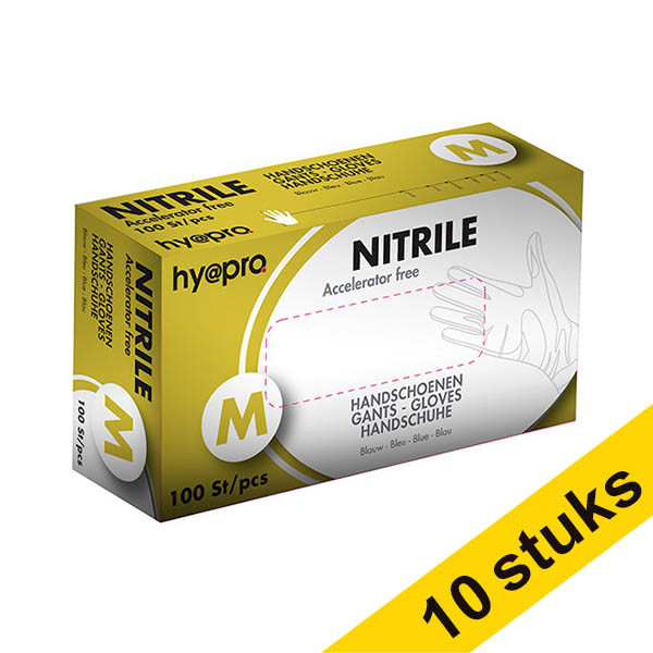 HY@PRO Aanbieding: 10x HY@PRO Medical Accelerator Free Nitril handschoenen M poedervrij blauw (3,5 gram, 24 cm, 100 stuks)  SHY00023 - 1