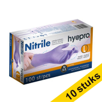 Aanbieding: 10x HY@PRO Nitril handschoenen L poedervrij paars (3,5 gram, 24 cm, 100 stuks) SHY00099