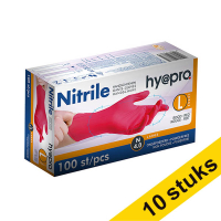 Aanbieding: 10x HY@PRO Nitril handschoenen L poedervrij rood (4 gram, 24 cm, 100 stuks) SHY00117
