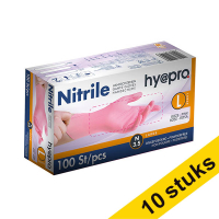 Aanbieding: 10x HY@PRO Nitril handschoenen L poedervrij roze (3,8 gram, 24 cm, 100 stuks) SHY00091