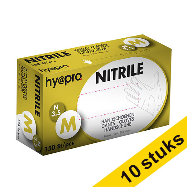HY@PRO Aanbieding: 10x HY@PRO Nitril handschoenen M poedervrij blauw (3,5 gram, 24 cm, 150 stuks)  SHY00005 - 1