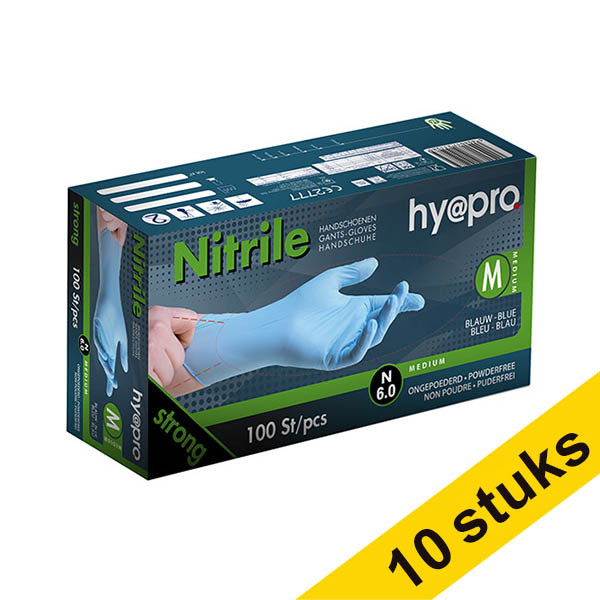 HY@PRO Aanbieding: 10x HY@PRO Nitril handschoenen M poedervrij blauw (6 gram, 24 cm, 100 stuks)  SHY00131 - 1