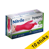 Aanbieding: 10x HY@PRO Nitril handschoenen M poedervrij rood (4 gram, 24 cm, 100 stuks) SHY00115