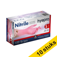Aanbieding: 10x HY@PRO Nitril handschoenen S poedervrij roze (3,8 gram, 24 cm, 100 stuks) SHY00087