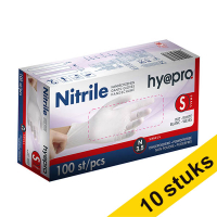 Aanbieding: 10x HY@PRO Nitril handschoenen S poedervrij wit (3,5 gram, 24 cm, 100 stuks) SHY00057
