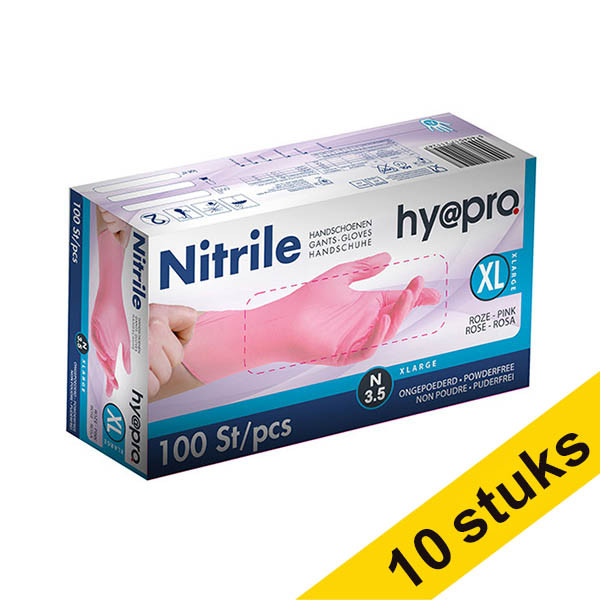 HY@PRO Aanbieding: 10x HY@PRO Nitril handschoenen XL poedervrij roze (3,8 gram, 24 cm, 100 stuks)  SHY00093 - 1