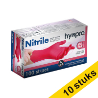 Aanbieding: 10x HY@PRO Nitril handschoenen XS poedervrij rood (4 gram, 24 cm, 100 stuks) SHY00111