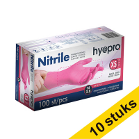 Aanbieding: 10x HY@PRO Nitril handschoenen XS poedervrij roze (3,8 gram, 24 cm, 100 stuks) SHY00085
