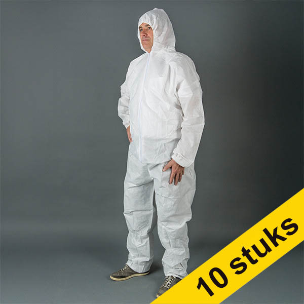 Aanbieding: 10x HY@PRO Non-woven PE coated antistatische coverall met capuchon XXL wit (1 stuk) SHY00808 Aanbieding: 10x HY@PRO Non-woven PE coated antistatische coverall met capuchon XXL wit (1 stuk) SHY00808 - 1