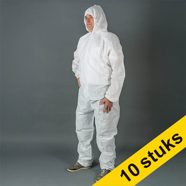 Aanbieding: 10x HY@PRO Non-woven coverall met rits en capuchon L wit (1 stuk) SHY00764 Aanbieding: 10x HY@PRO Non-woven coverall met rits en capuchon L wit (1 stuk) SHY00764 - 1